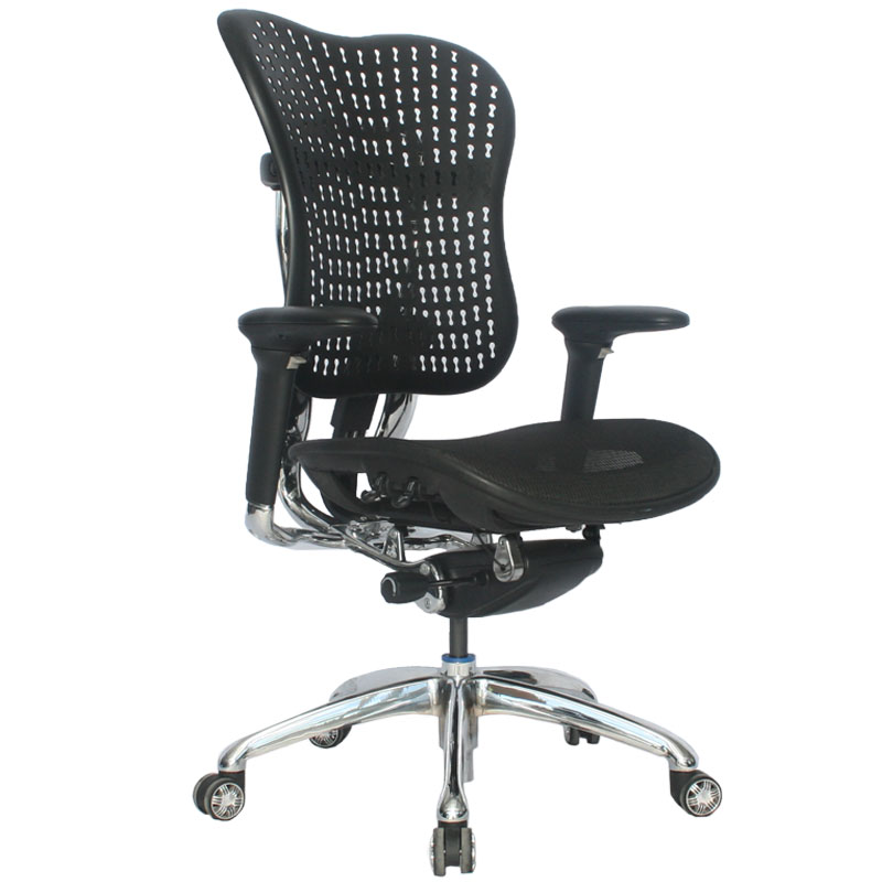 SILLA TOKIO MARCO NEGRO / BRAZOS GRADUABLE / BASE CROMO / ASIENTO EN MALLA NEGRA / ESPALDA PLASTICA