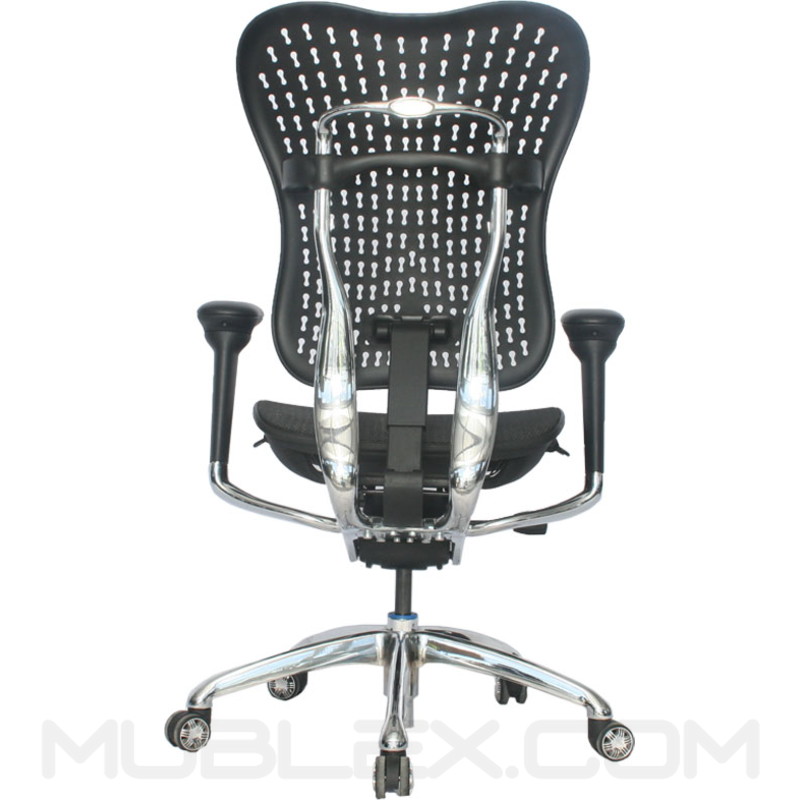 SILLA TOKIO MARCO NEGRO / BRAZOS GRADUABLE / BASE CROMO / ASIENTO EN MALLA NEGRA / ESPALDA PLASTICA