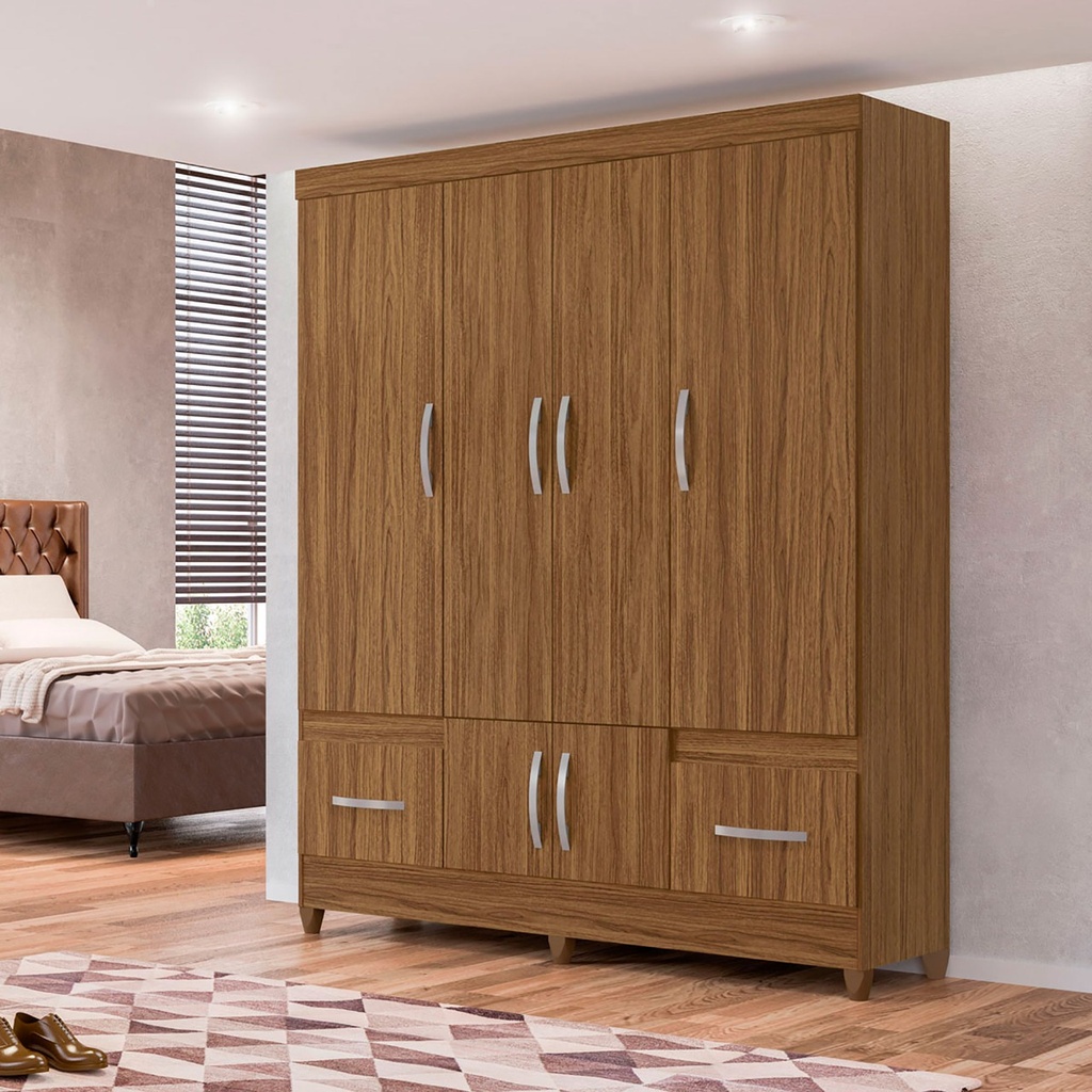 CLOSET ARMARIO 4 PUERTAS 2 CAJONES CASTAÑO 204 X 165 CM