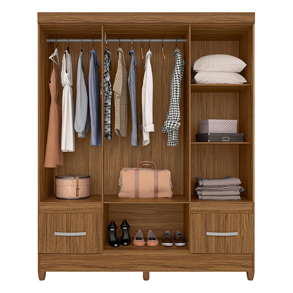 CLOSET ARMARIO 4 PUERTAS 2 CAJONES CASTAÑO 204 X 165 CM
