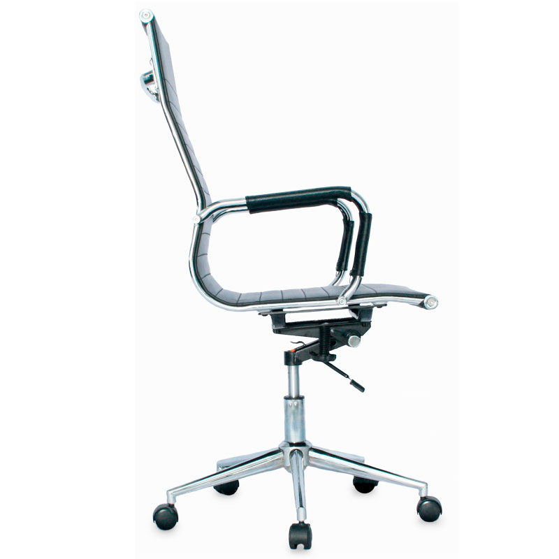 SILLA BRUSELAS ALTA / NEGRA / BASE CROMO / ASIENTO Y ESPALDA EN CUERO SINTETICO