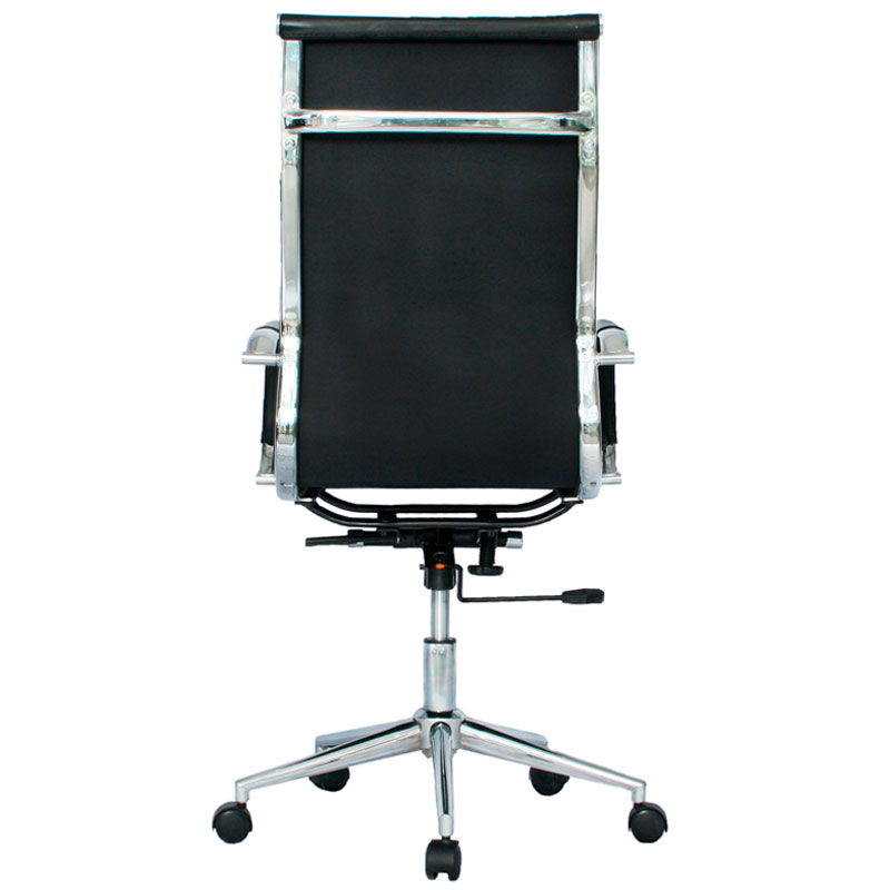 SILLA BRUSELAS ALTA / NEGRA / BASE CROMO / ASIENTO Y ESPALDA EN CUERO SINTETICO