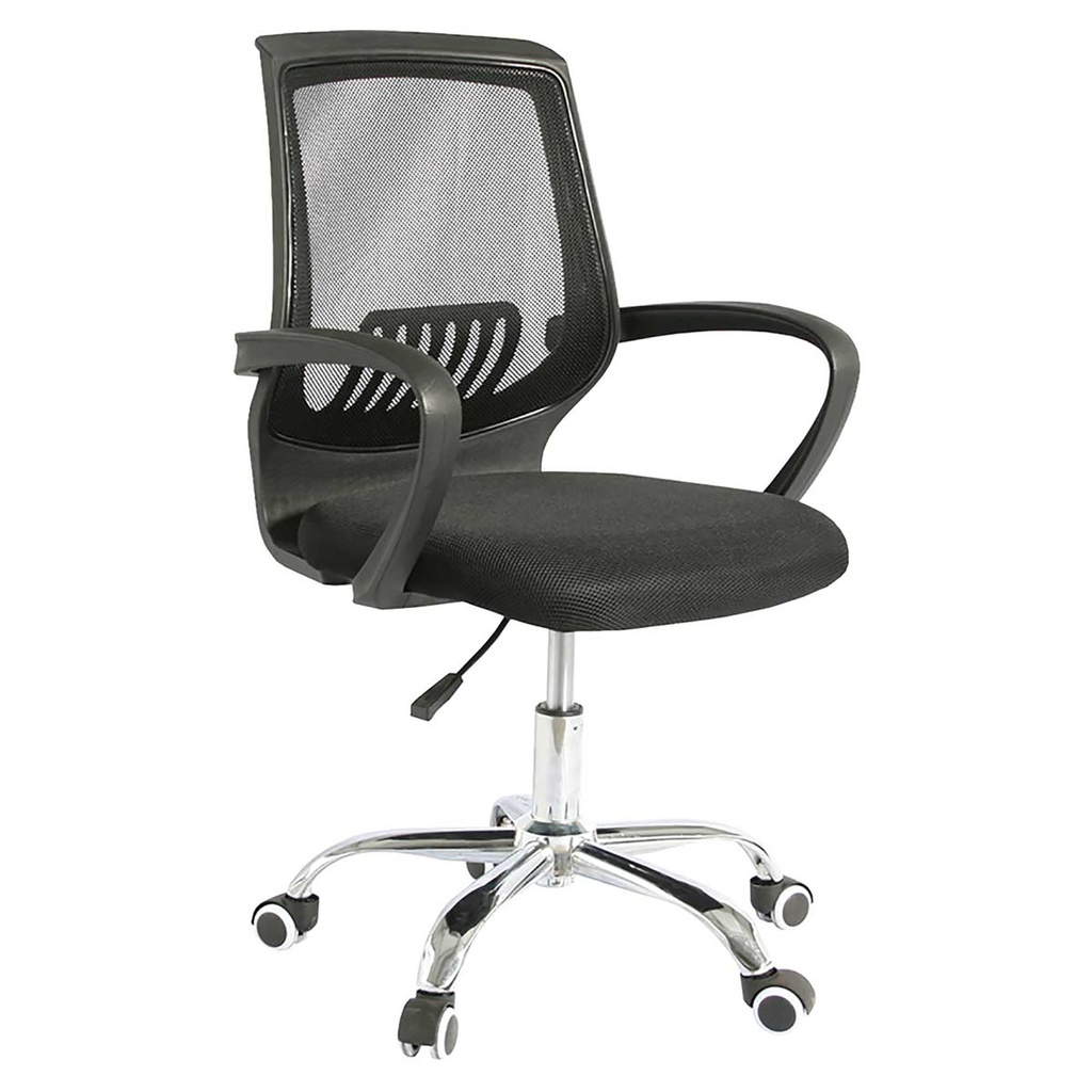 SILLA DE MALLA NEGRA OPERA SIN CABCERO CROMO BRAZOS FIJOS ERGONOMICA