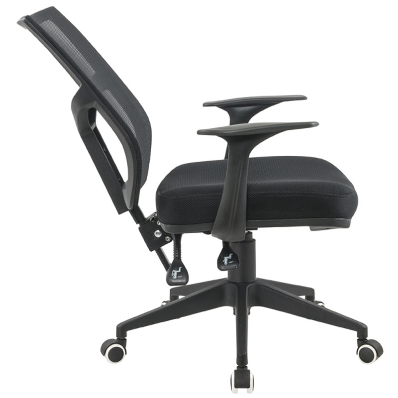 SILLA LIVORNO BASE NYLON / BRAZO FIJO / ASIENTO GRADUABLE EN ALTURA EN PAÑO NEGRO /ESPALDA EN MALLA NEGRA / MECANISMO SINCRO MULTIPLES BLOQUEOS