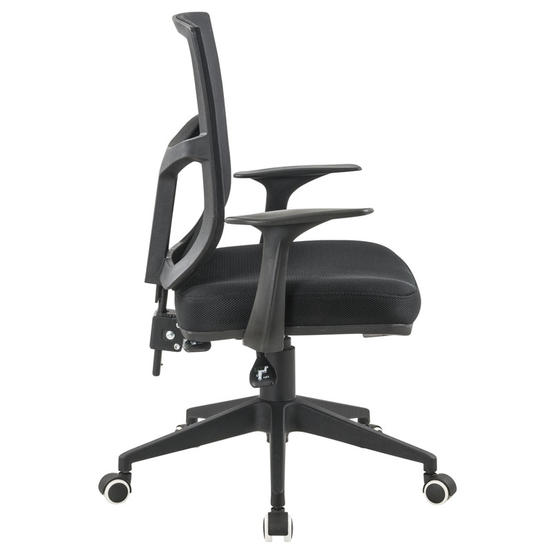 SILLA LIVORNO BASE NYLON / BRAZO FIJO / ASIENTO GRADUABLE EN ALTURA EN PAÑO NEGRO /ESPALDA EN MALLA NEGRA / MECANISMO SINCRO MULTIPLES BLOQUEOS