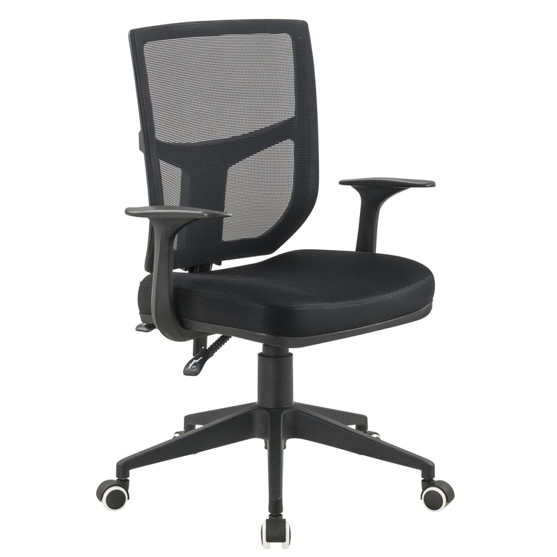SILLA LIVORNO BASE NYLON / BRAZO FIJO / ASIENTO GRADUABLE EN ALTURA EN PAÑO NEGRO /ESPALDA EN MALLA NEGRA / MECANISMO SINCRO MULTIPLES BLOQUEOS