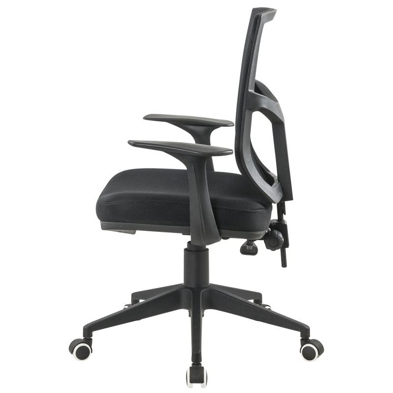SILLA LIVORNO BASE NYLON / BRAZO FIJO / ASIENTO GRADUABLE EN ALTURA EN PAÑO NEGRO /ESPALDA EN MALLA NEGRA / MECANISMO SINCRO MULTIPLES BLOQUEOS