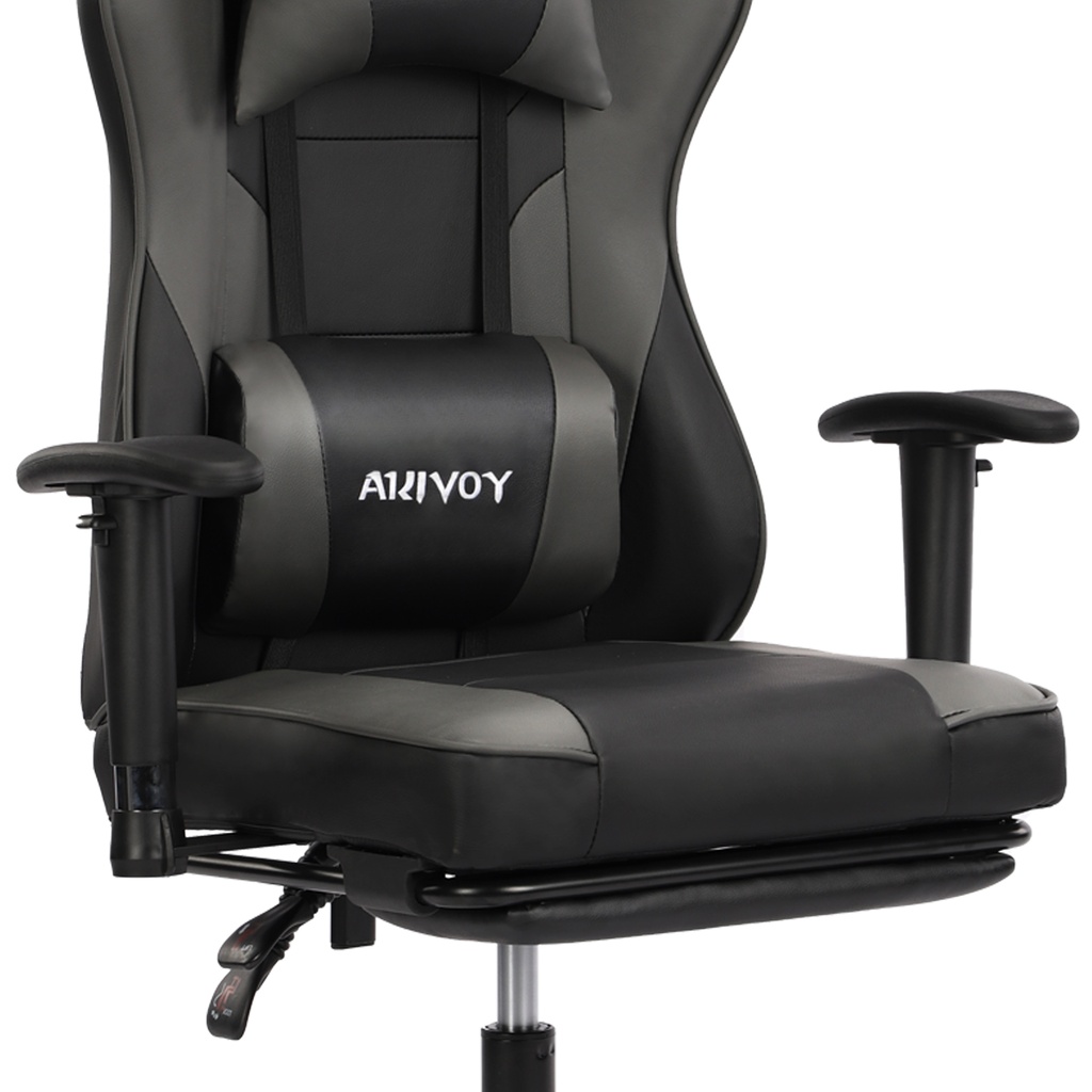 SILLA GAMER NEGRO GRIS BRAZOS 2D DESCANSAPIES OMEGA RECLINABLE