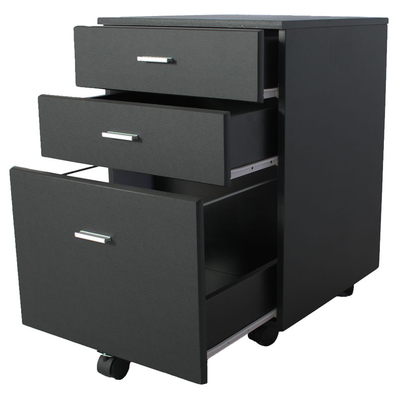 ARCHIVADOR EN MDF / 3 CAJONES / CON RADACHINES / PINTURA NEGRA / LARGO 47 CM / ANCHO 47 CM / ALTO 68 CM