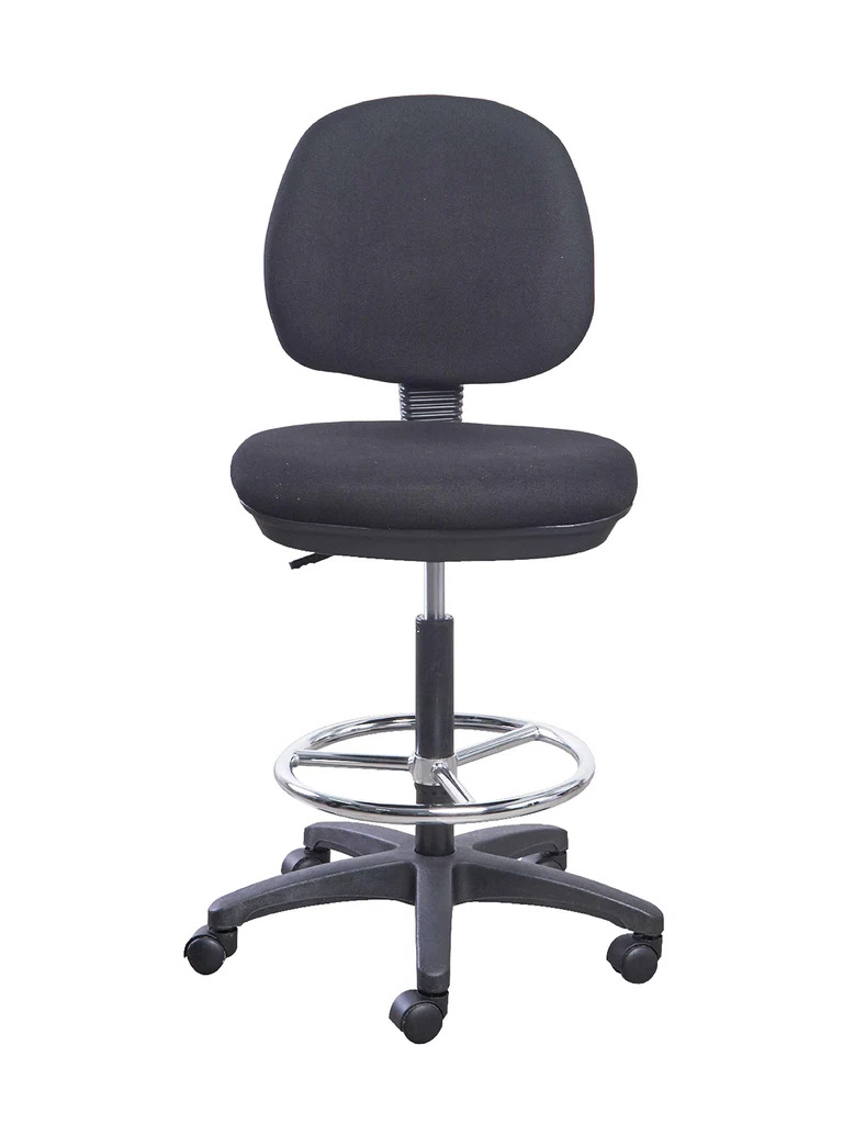 SILLA PARA CAJERO ALTA / ASIENTO Y ESPALDAR TAPIZADO / NEGRA