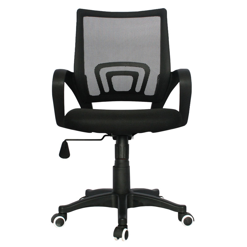 SILLA ATLANTA BRAZO FIJO / ASIENTO EN PAÑO NEGRO / ESPALDA EN MALLA NEGRA / MECANISMO GRADUABLE EN ALTURA / BASE NYLON