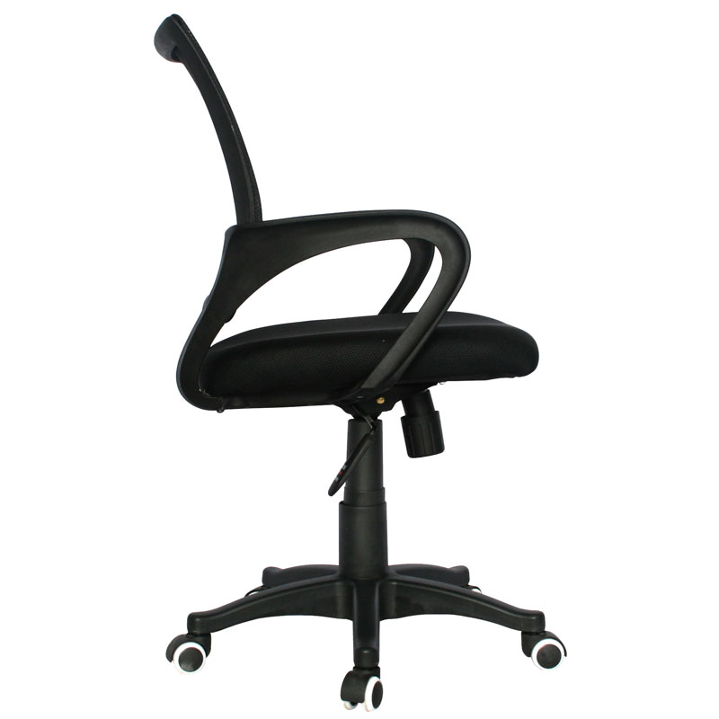 SILLA ATLANTA BRAZO FIJO / ASIENTO EN PAÑO NEGRO / ESPALDA EN MALLA NEGRA / MECANISMO GRADUABLE EN ALTURA / BASE NYLON