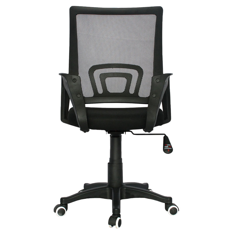 SILLA ATLANTA BRAZO FIJO / ASIENTO EN PAÑO NEGRO / ESPALDA EN MALLA NEGRA / MECANISMO GRADUABLE EN ALTURA / BASE NYLON