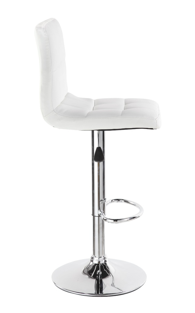 SILLA BAR ALTA BASE CROMO CUERINA BLANCA AJUSTABLE TIPO L ASIENTO