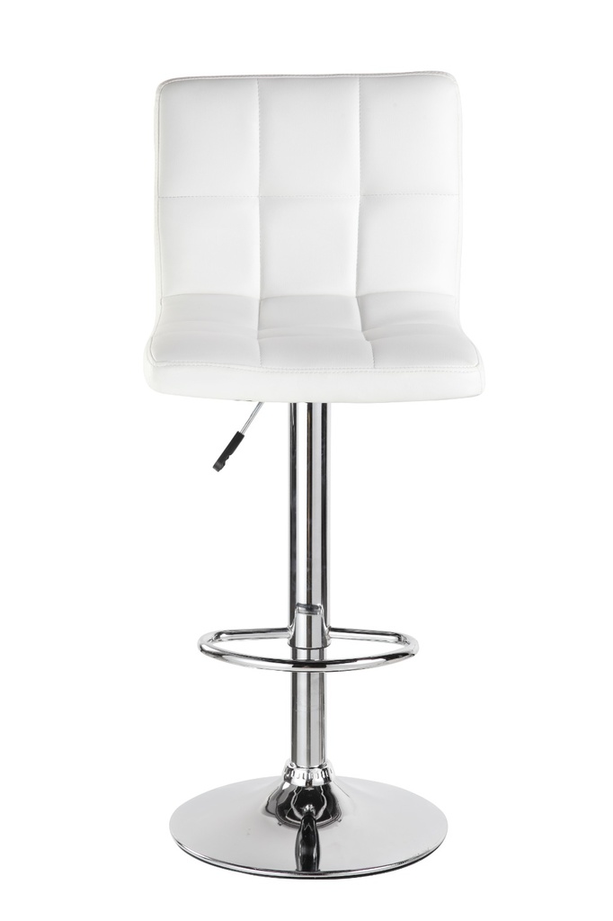 SILLA BAR ALTA BASE CROMO CUERINA BLANCA AJUSTABLE TIPO L ASIENTO