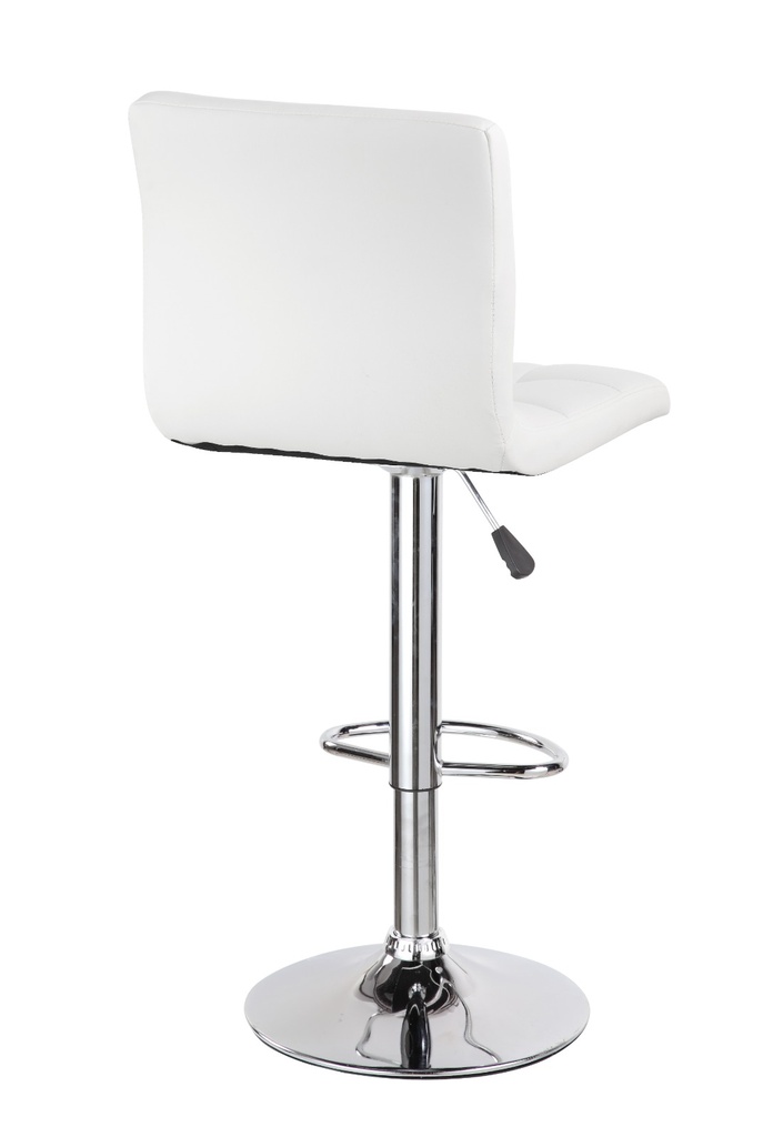 SILLA BAR ALTA BASE CROMO CUERINA BLANCA AJUSTABLE TIPO L ASIENTO