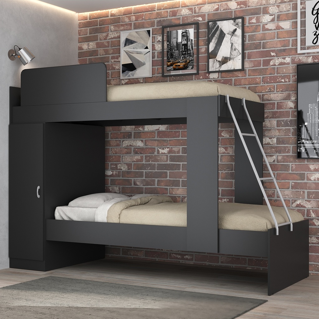 CAMAROTE NEGRO CAMA BELICHE TOKYO DOBLE CON CAJON 229X165
