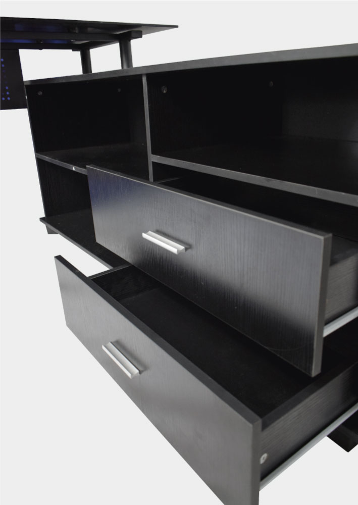ESCRITORIO BOSS TABLE VIDRIO EN L ESTRUCTURA METALICA ELEGANTE