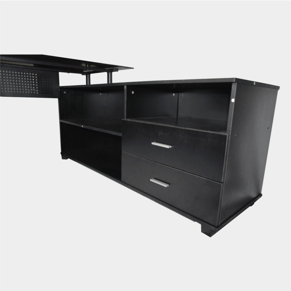 ESCRITORIO BOSS TABLE VIDRIO EN L ESTRUCTURA METALICA ELEGANTE