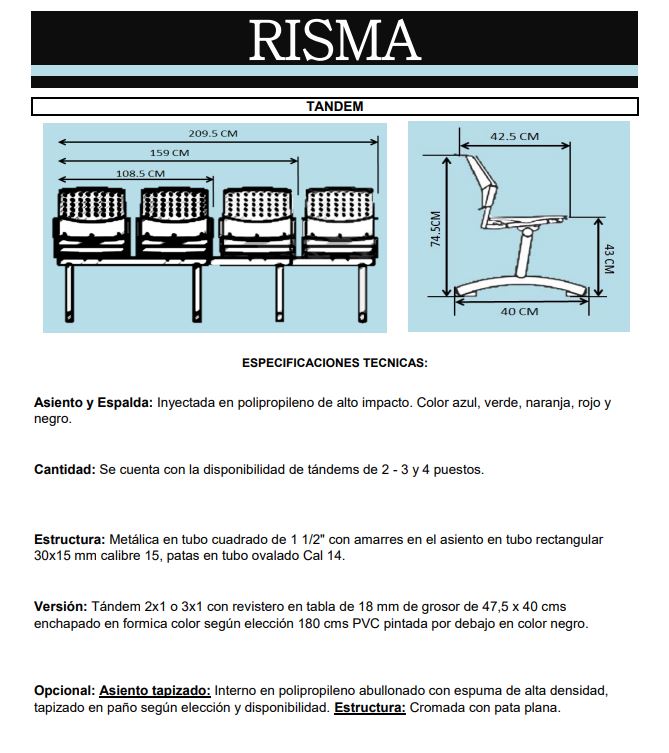 SILLA TANDEM DE 4 PUESTOS SALA DE ESPERA EN COLOR NEGRO Y ESTRUCTURA EN CROMO