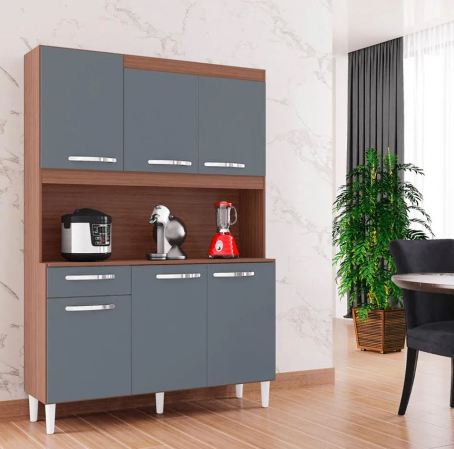 ALACENA MUEBLE AUXILIAR COCINA CARINE 6 PUERTAS GRIS - CAPUCHINO