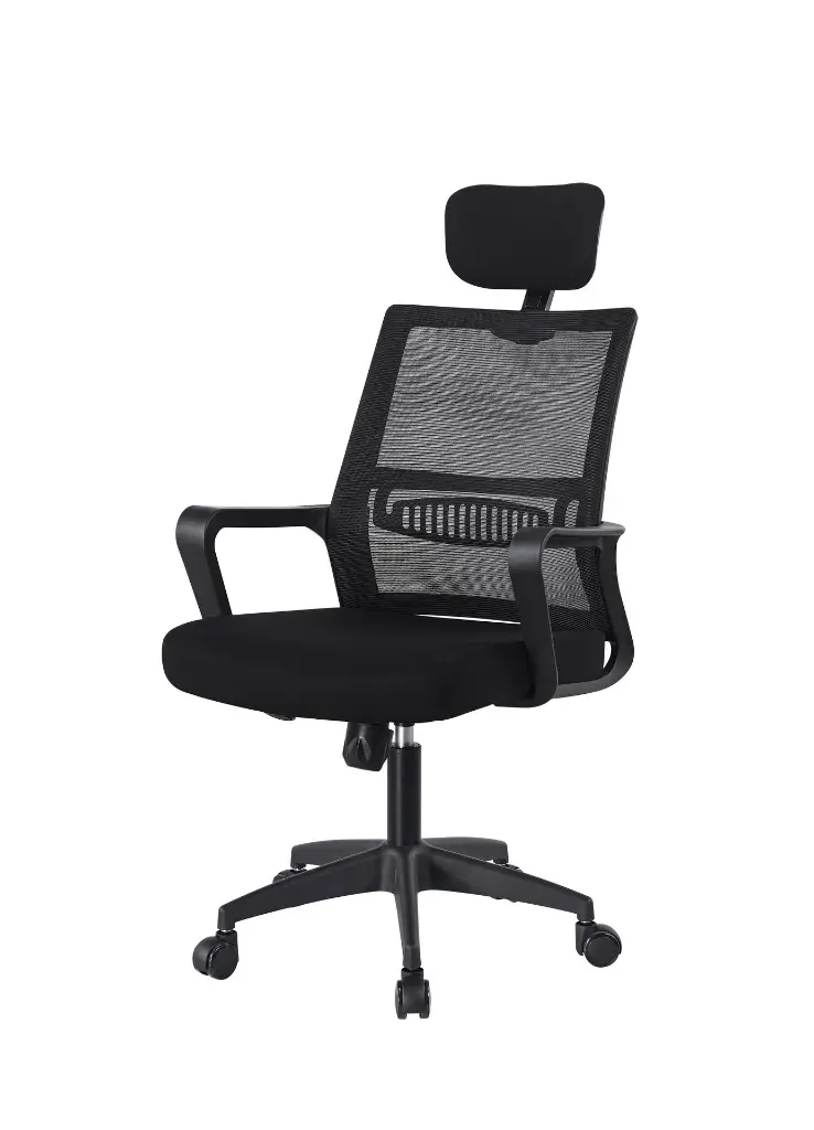 SILLA DE OFICINA BRAZOS FIJOS SARAVENA BASE NYLON SOPORTE LUMBAR NEGRA MALLA
