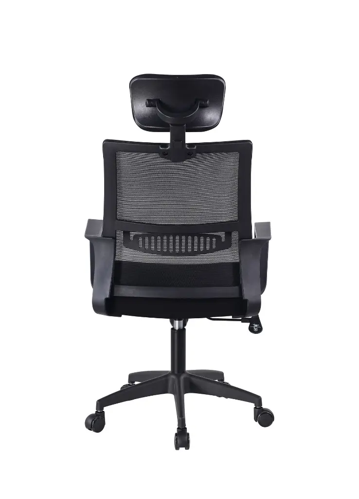 SILLA DE OFICINA BRAZOS FIJOS SARAVENA BASE NYLON SOPORTE LUMBAR NEGRA MALLA