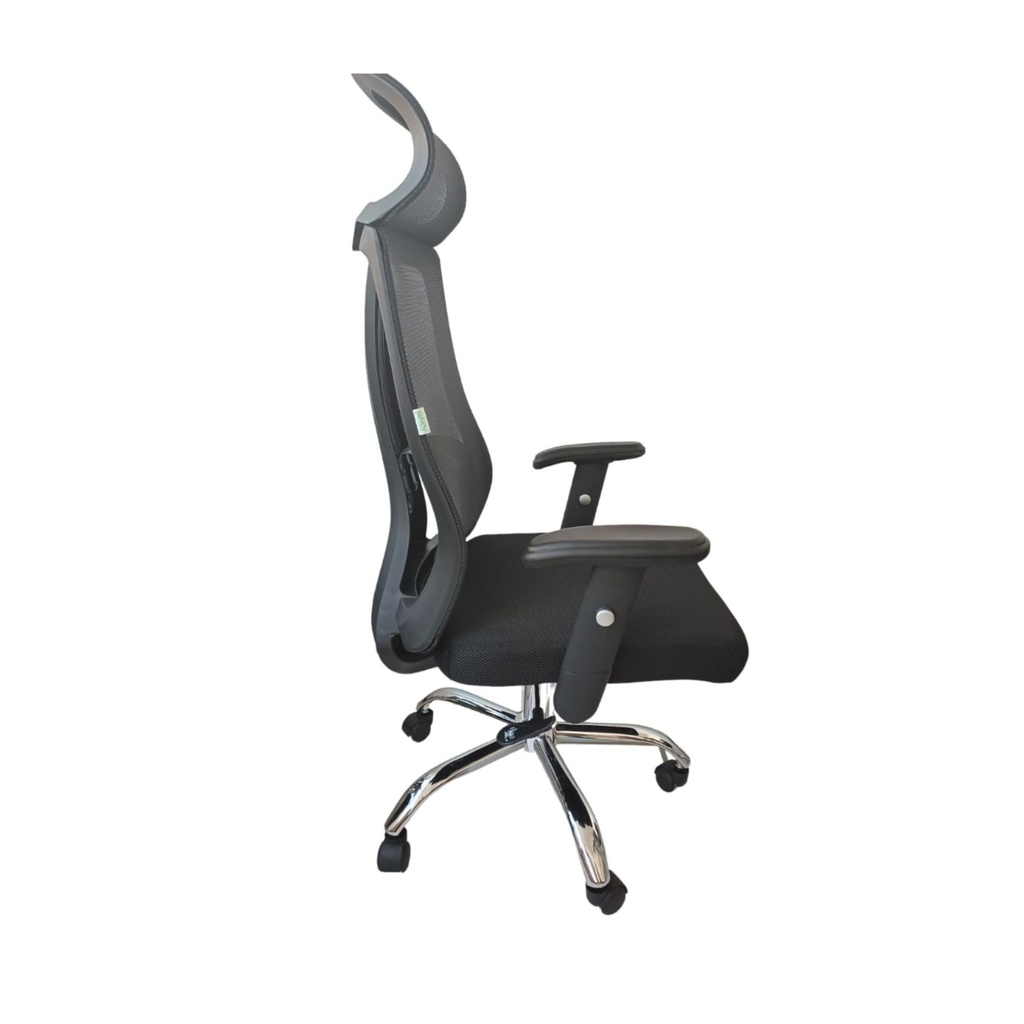 SILLA GERENCIAL CON SOPORTE LUMBAR EVEREST MALLA NEGRA BRAZOS GRAGUABLES