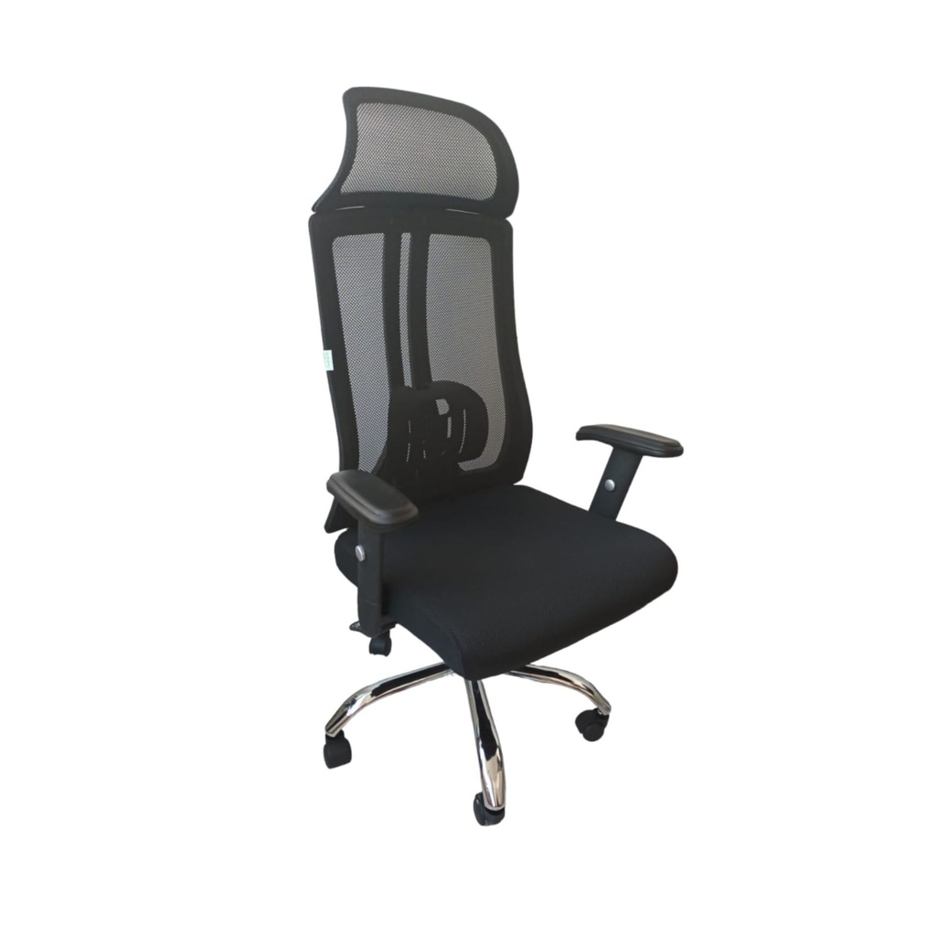 SILLA GERENCIAL CON SOPORTE LUMBAR EVEREST MALLA NEGRA BRAZOS GRAGUABLES