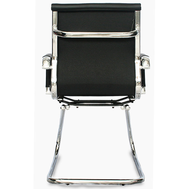SILLA INTERLOCUTORA POLONIA / ESTRUCTURA CROMO / ASIENTO Y ESPALDA TAPIZADO EN CUERO SINTETICO NEGRO
