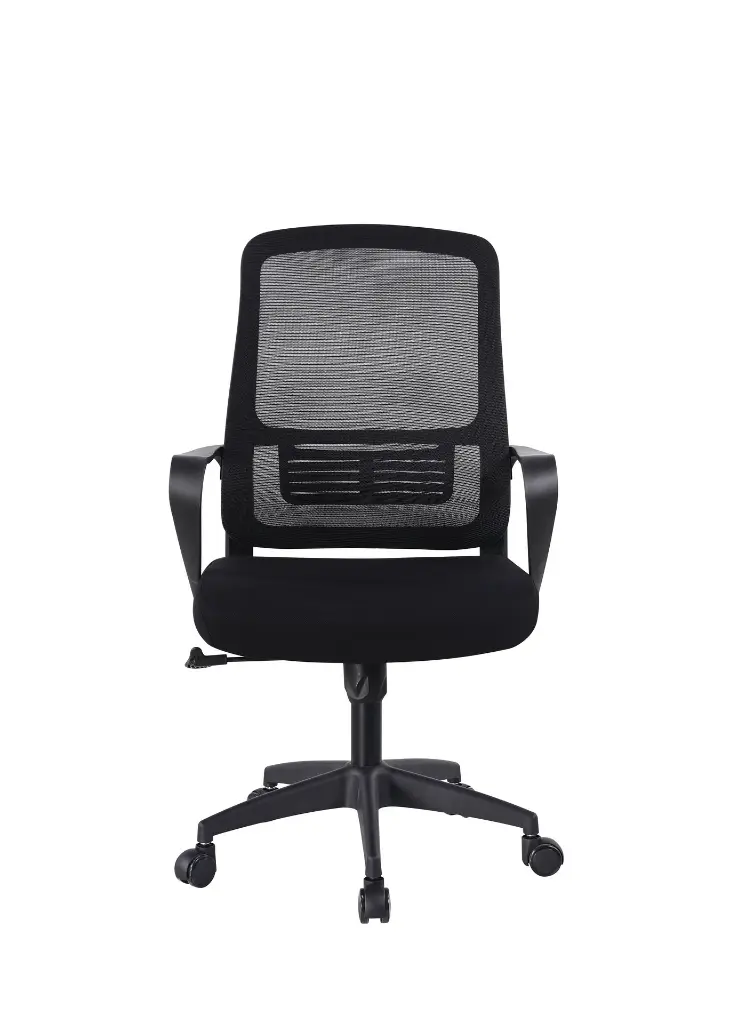 SILLA EJECUTIVA MALLA PAÑO BASE NYLON SIN CABECERO BRAZO FIJO SOPORTE LUMBAR