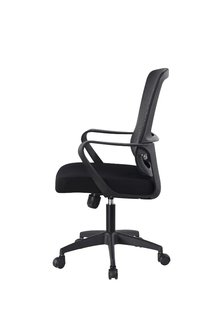 SILLA EJECUTIVA MALLA PAÑO BASE NYLON SIN CABECERO BRAZO FIJO SOPORTE LUMBAR