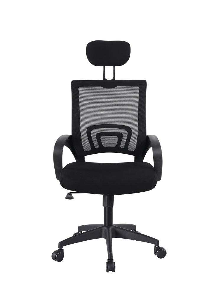 SILLA EJECUTIVA EN MALLA NEGRA CON CABECERO OFICINA