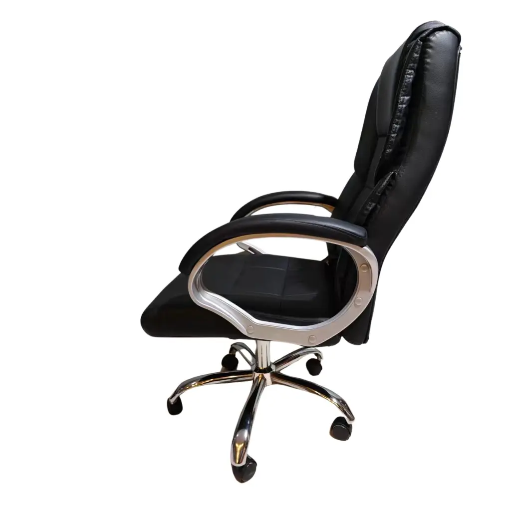 SILLA GERENCIAL CUERINA PETRONA BRAZOS FIJOS BASE CROMO NEGRA ERGONOMICA