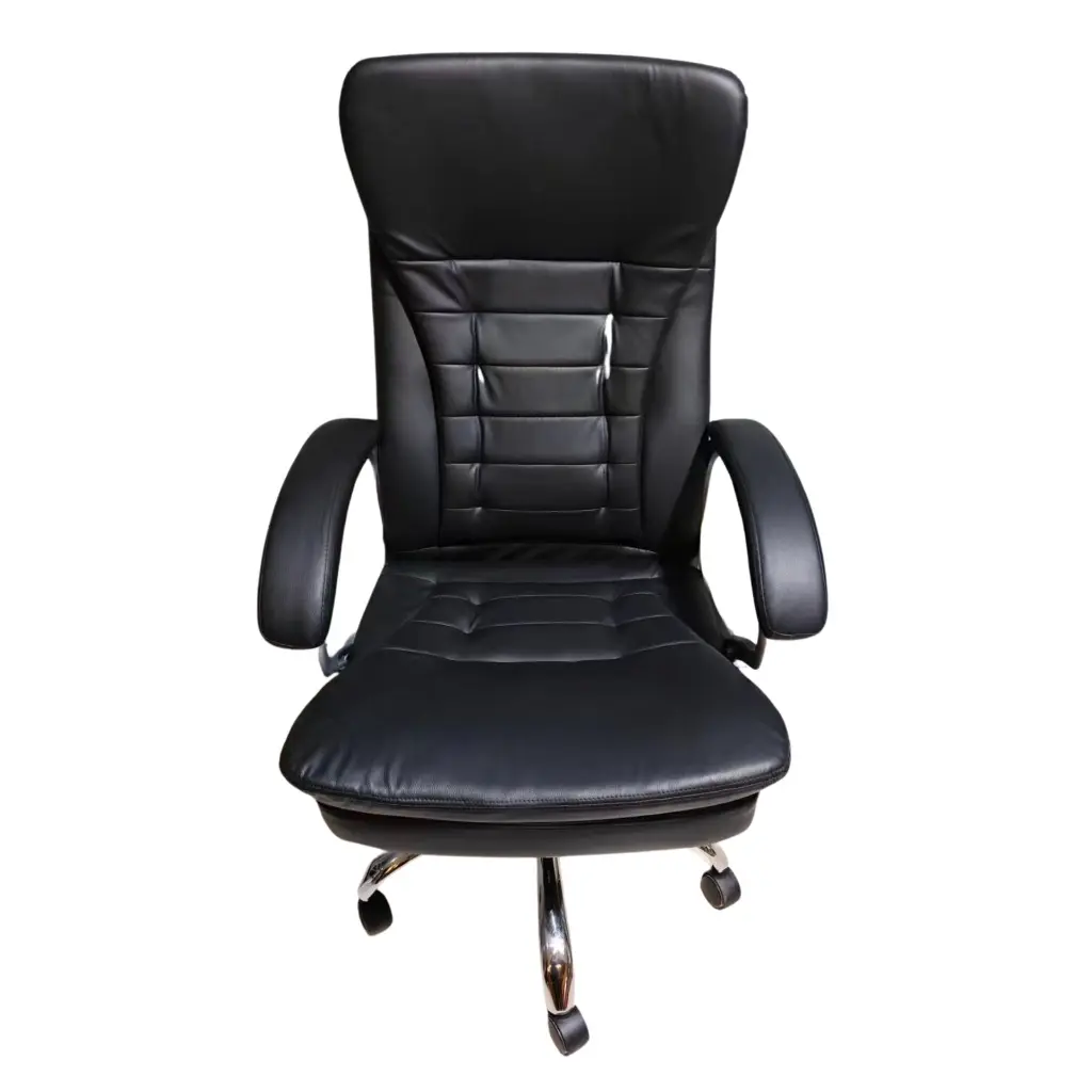 SILLA GERENCIAL ERGONOMICA DE CUERINA NEGRA ERGONOMICA BRAZOS FIJOS BASE METALICA