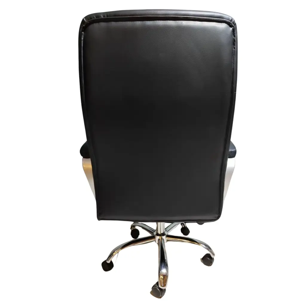 SILLA GERENCIAL ERGONOMICA DE CUERINA NEGRA ERGONOMICA BRAZOS FIJOS BASE METALICA