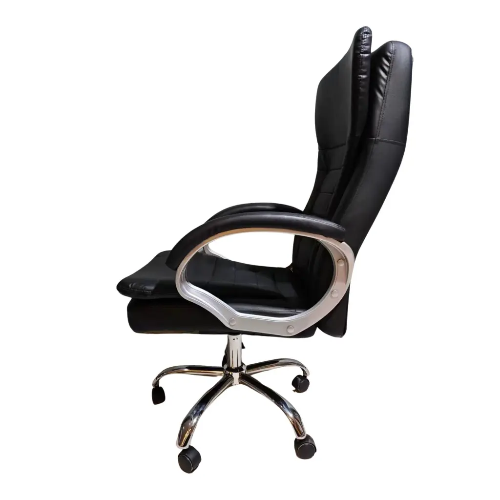 SILLA GERENCIAL ERGONOMICA DE CUERINA NEGRA ERGONOMICA BRAZOS FIJOS BASE METALICA