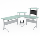 ESCRITORIO GRANDE IGUAZU LARGO 175X150 CM ANCHO 58CM VIDRIO BLANCO 8MM