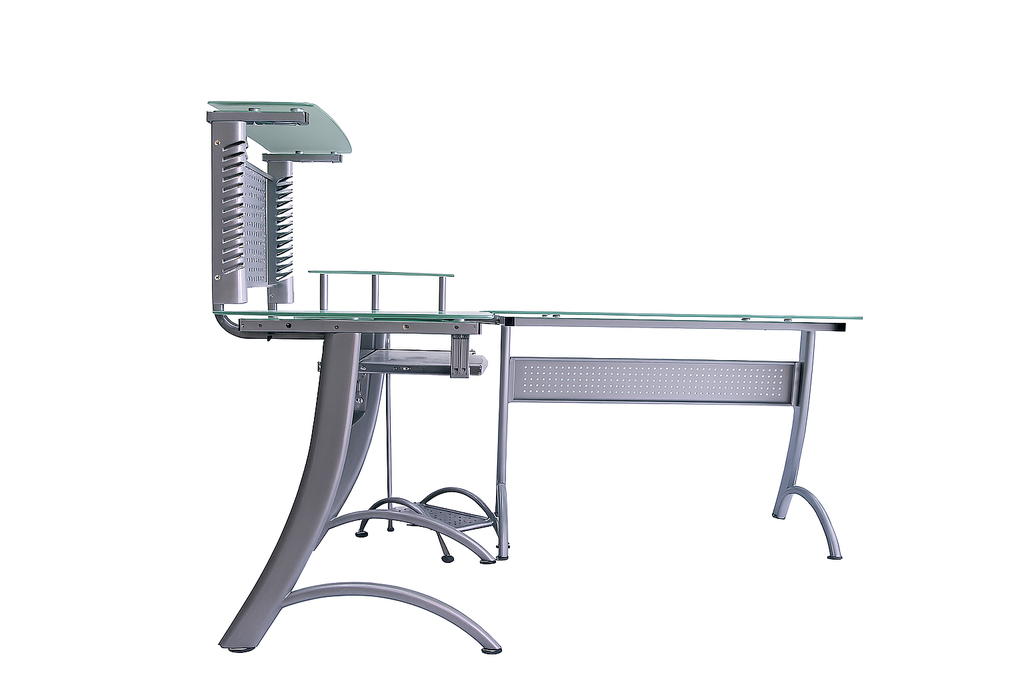 ESCRITORIO GRANDE IGUAZU LARGO 175X150 CM ANCHO 58CM VIDRIO BLANCO 8MM