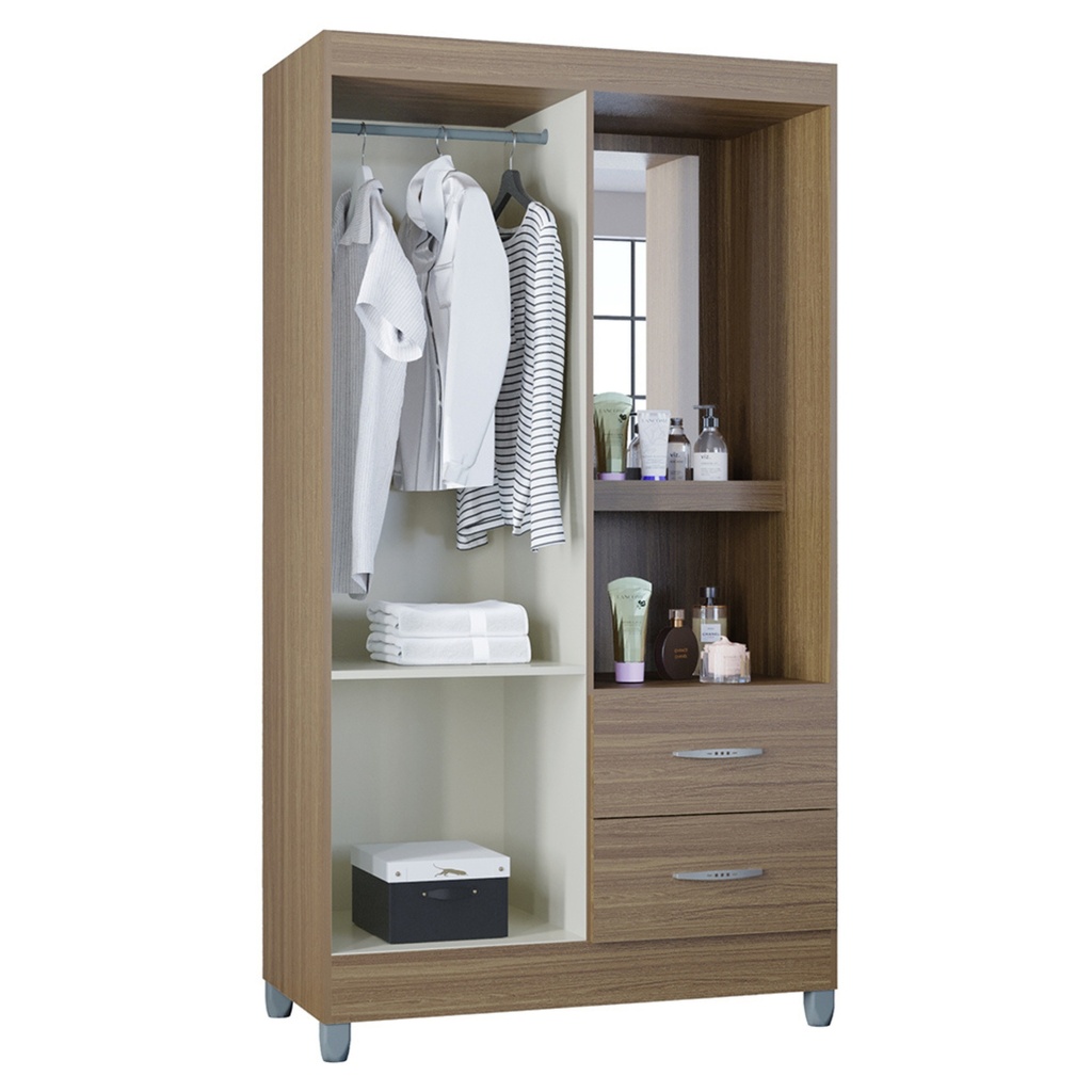 CLOSET ARMARIO 2 PUERTAS CORDOBA CASTAÑO CAFE MDP 180CM X 99CM