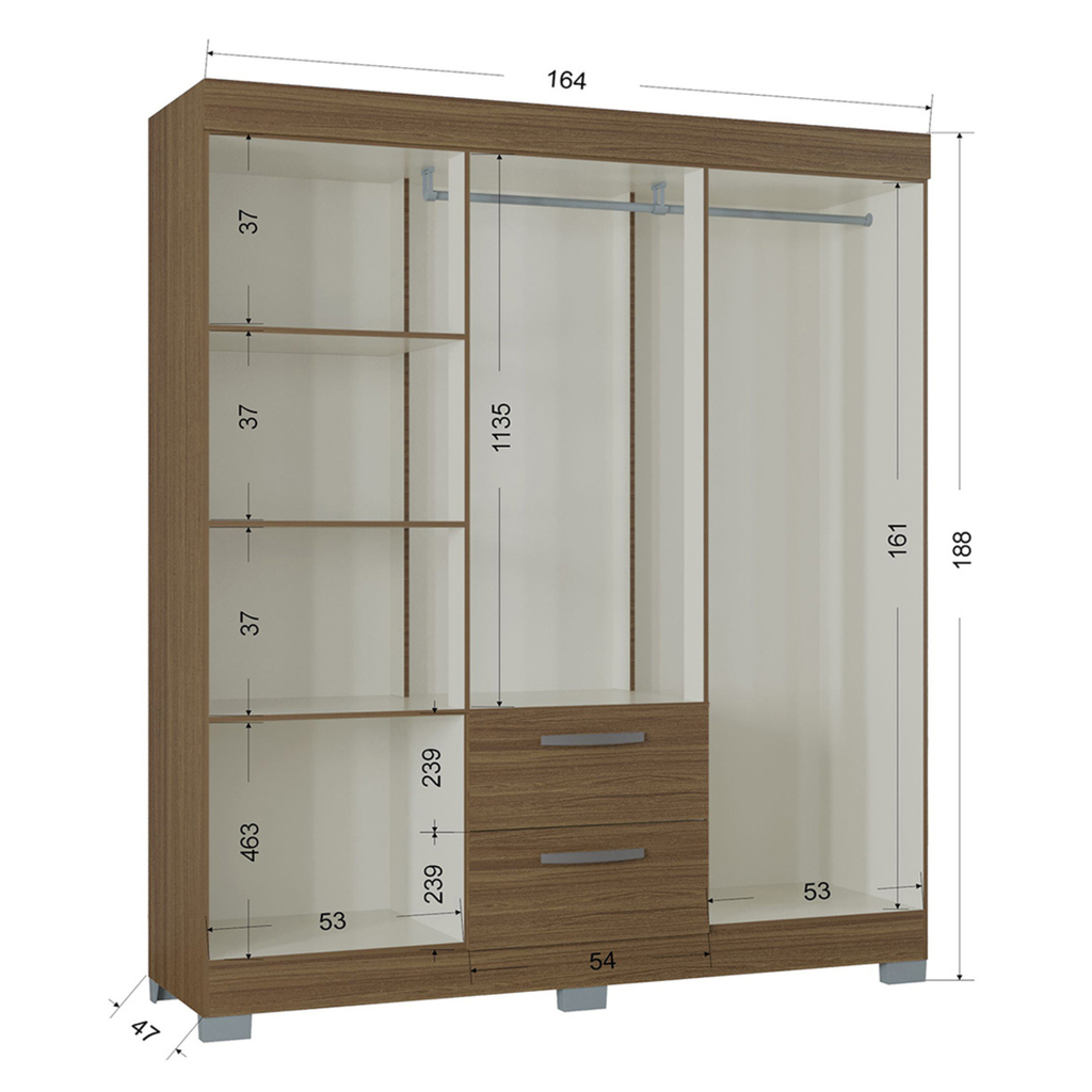 ARMARIO CLOSET 6 PUERTAS TOQUIO CASTAÑO 164CM X 188CM 2 CAJONES