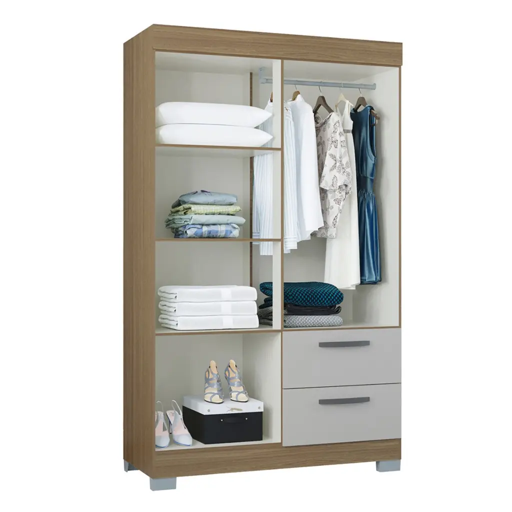 ARMARIO CLOSET 4 PUERTAS TOQUIO CASTAÑO 2 CAJONES 188CM X 110CM