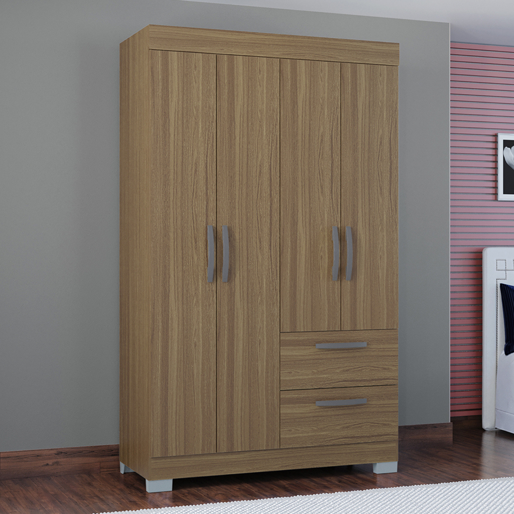 ARMARIO CLOSET 4 PUERTAS 2 CAJONES CAFE CASTAÑO