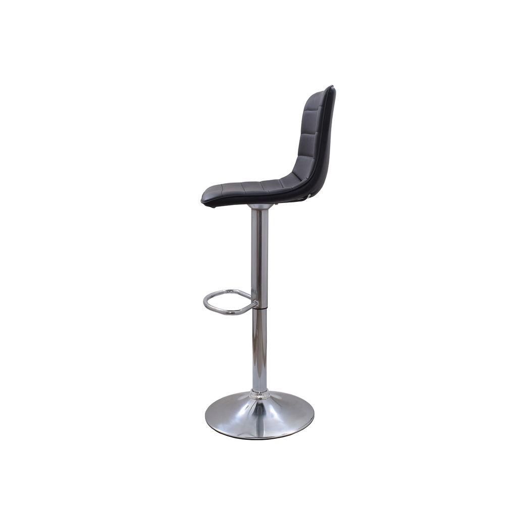 SILLA BAR ALTA BASE NEGRA METALICA REGULABLE CUERINA NEGRA TIPO L ASIENTO CON COSTURAS HORIZONTALES