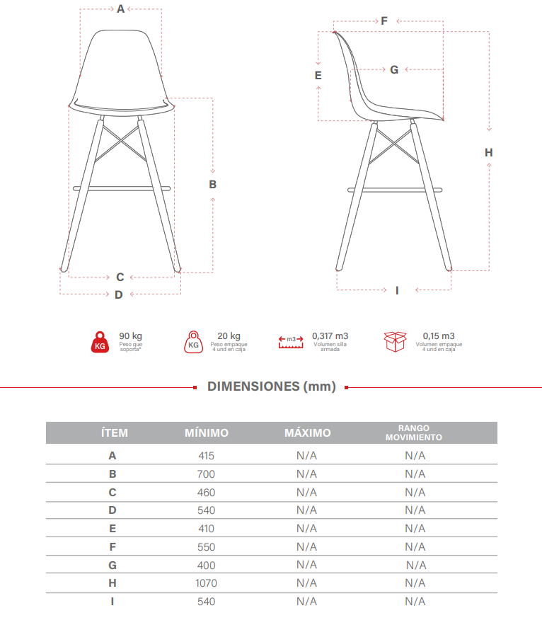 SILLA BAR EAMES PATAS DE MADERA BEIGE CON DESCANSAPIES POLIPROPILENO