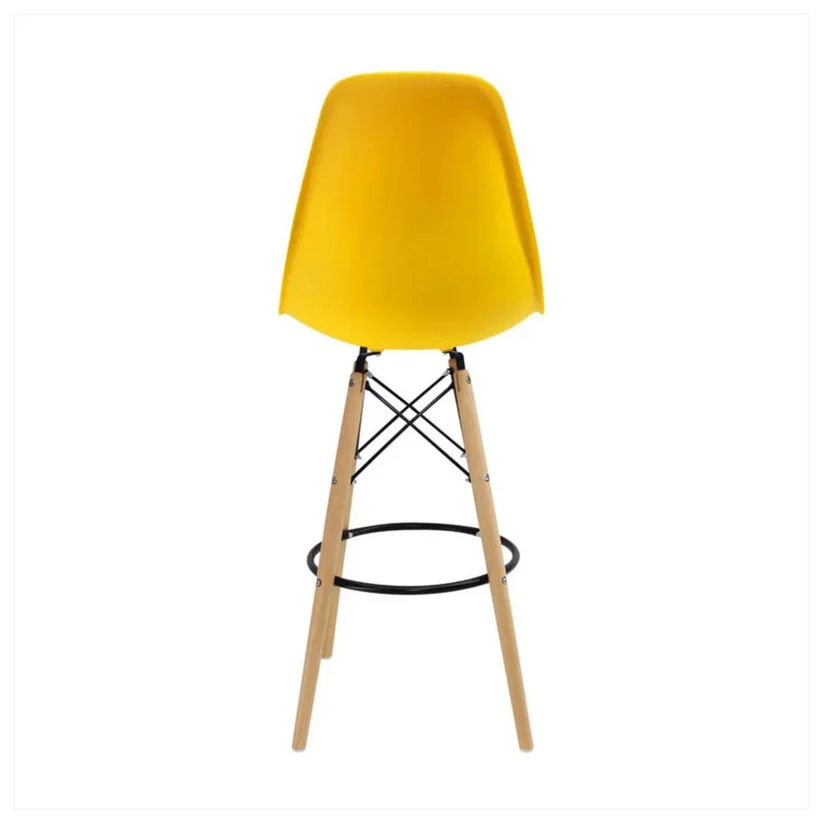 SILLA BAR EAMES PATAS DE MADERA DORADO CON DESCANSAPIES POLIPROPILENO