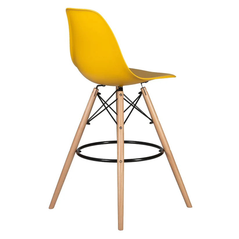 SILLA BAR EAMES PATAS DE MADERA DORADO CON DESCANSAPIES POLIPROPILENO