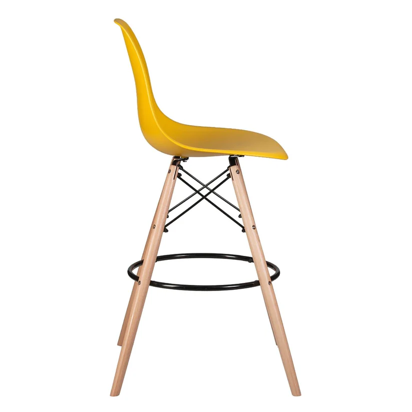 SILLA BAR EAMES PATAS DE MADERA DORADO CON DESCANSAPIES POLIPROPILENO