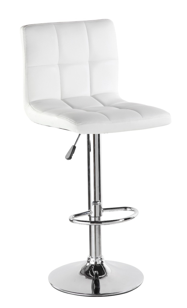 SILLA BAR ALTA BASE CROMO CUERINA BLANCA AJUSTABLE TIPO L ASIENTO