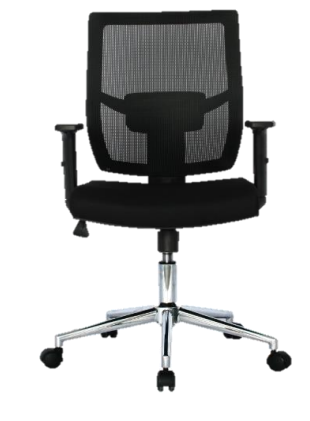 SILLA HAWAI / MECANISMO SINCRO CUATRO BLOQUEOS / APOYO LUMBAR GRADUABLE /  BRAZOS GRADUABLE / BASE CROMO / ESPALDA EN MALLA / NEGRA